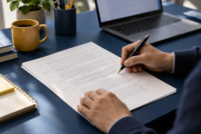 A hand reviewing a written checklist